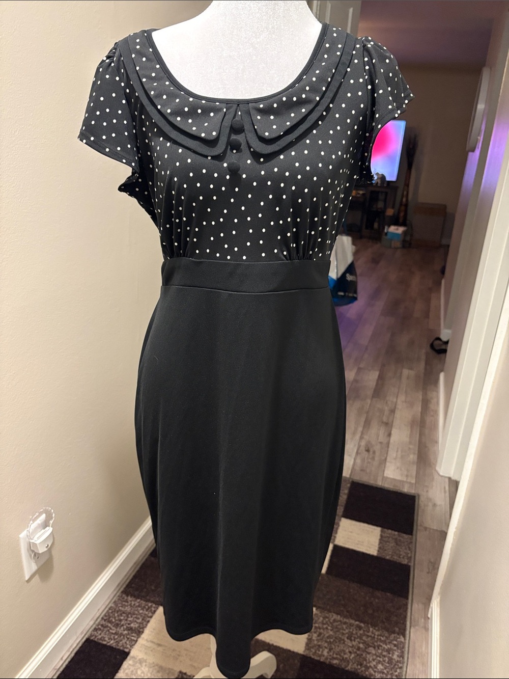 next Black Polka Dot Midi Dress with Peter Pan Collar